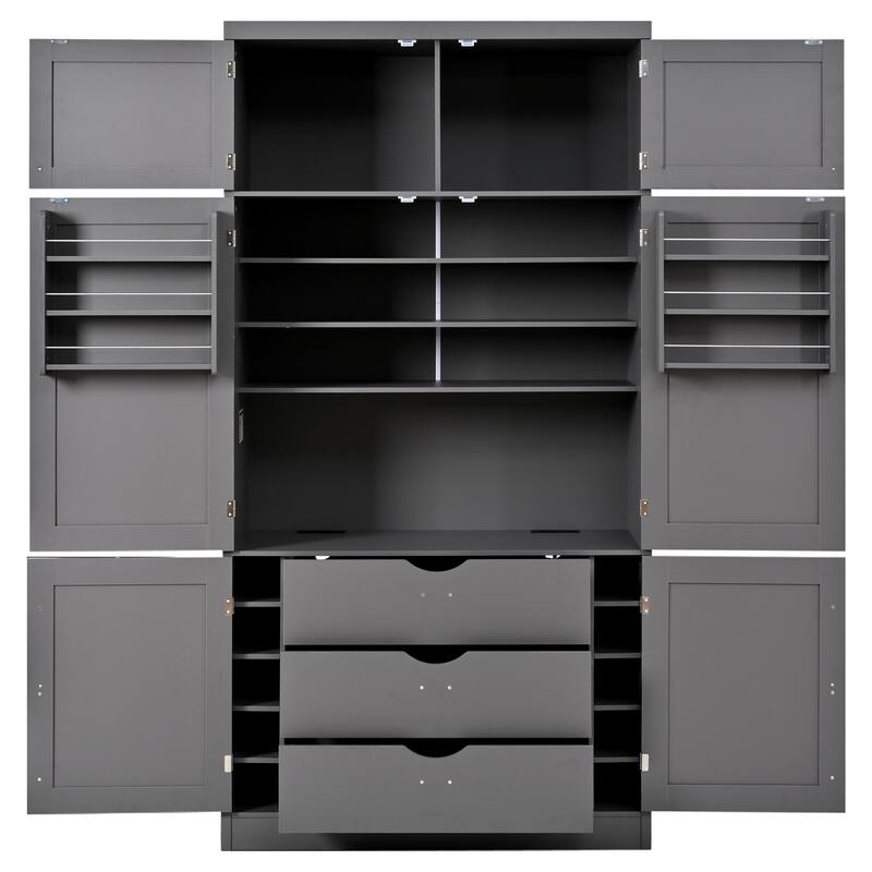 80.1" Tall Freestanding Kitchen Pantry, Shaker Style Cabinet with 2 Power Outlets, Adjustable & Door Shelves