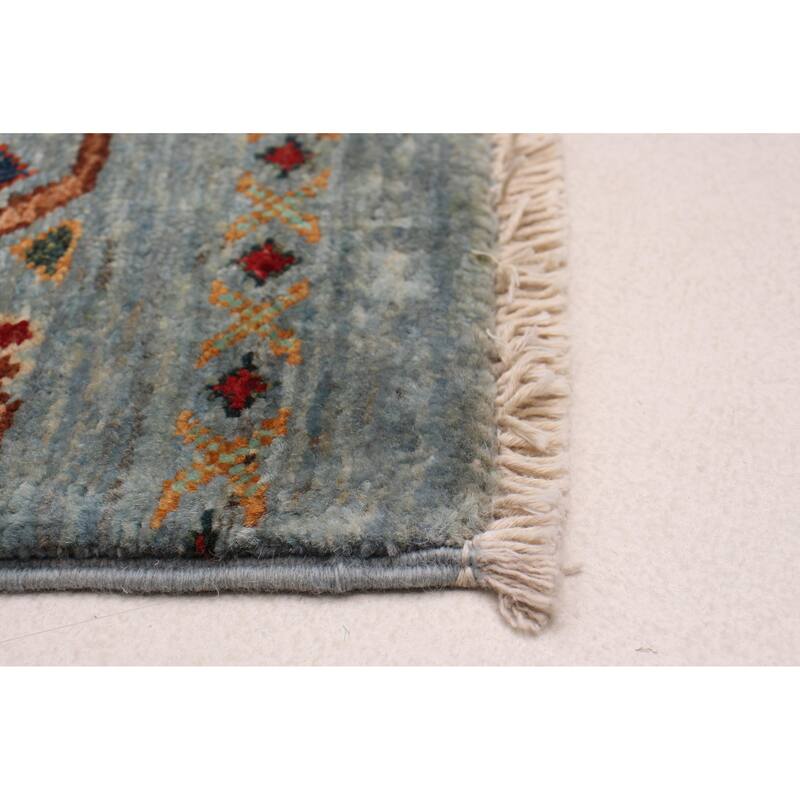 ECARPETGALLERY Hand-knotted Modern Ersari Light Blue Wool Rug - 2'8 x 8'10