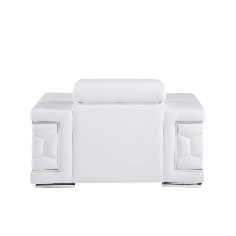 HomeRoots 47" White and Silver Genuine Leather Lounge Chair - 47' X '39' X '41