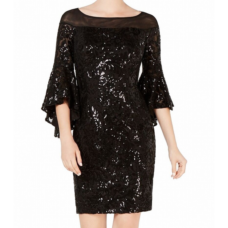 calvin klein bell sleeve black dress