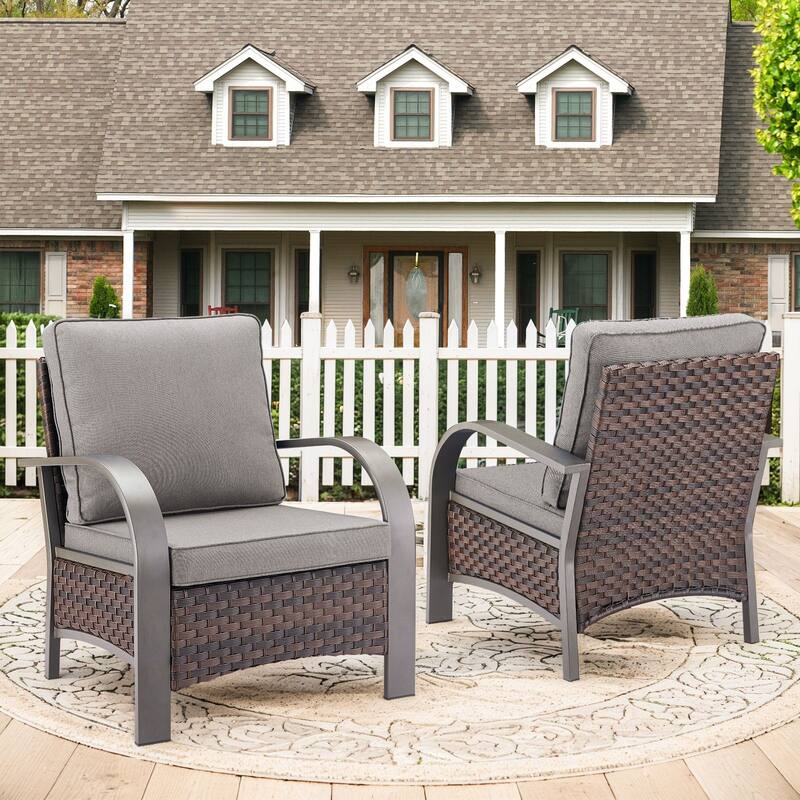 Gymojoy Industrial Style Outdoor Wicker Patio Chairs Set of 2
