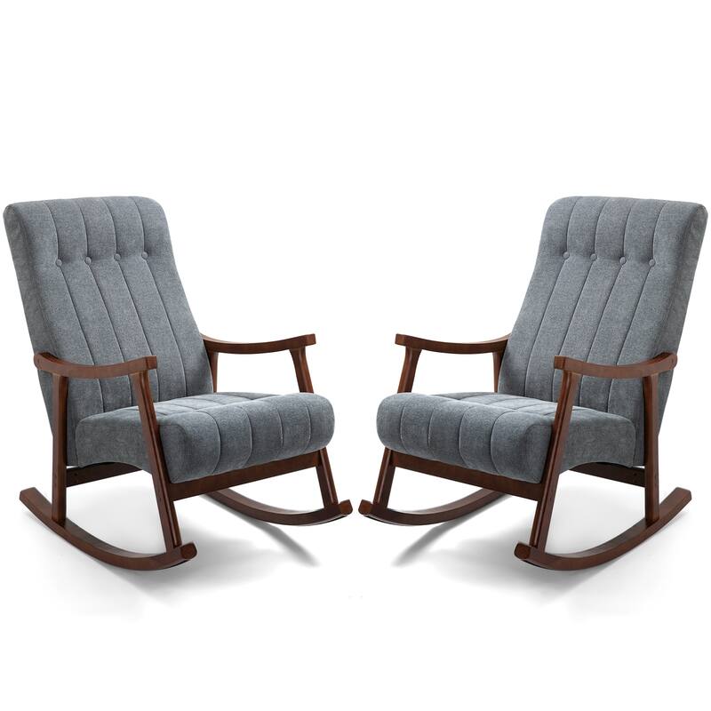 AVAWING Upholstered Rocking Chair Modern High Back Armchair Set of 2