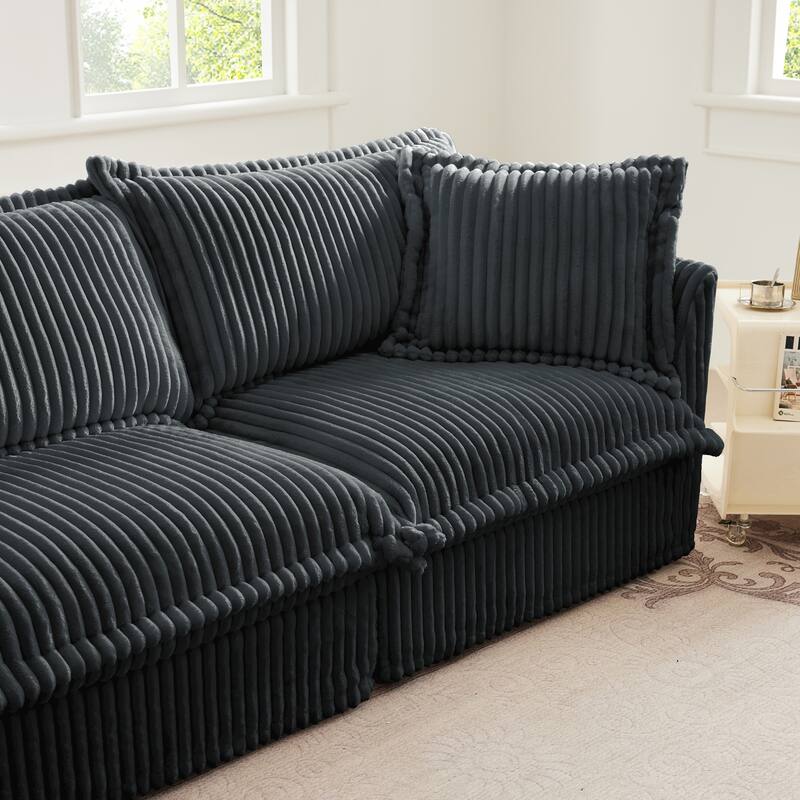 Slip-covered Armchair with Cushions, Grey Corduroy Fabric, 49x33x35 inches