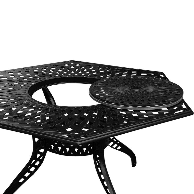 Lattice 63 inch Hexagon Dining Set with Lazy Susan and Six Chairs
