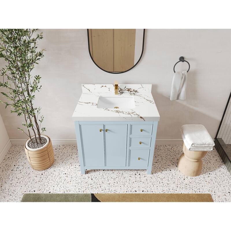 Willow Collections 36 in. W x 22 in. D Chicago Center Sink Left Bathroom Vanity with Countertop