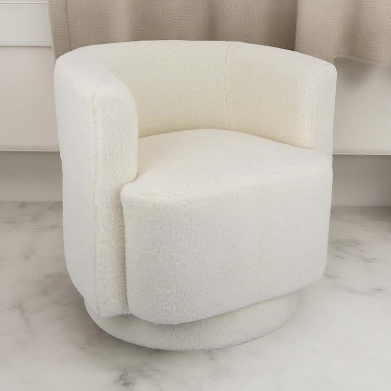 Selvi Swivel Accent Chair, Extra Soft Cushioning, Round, White Fabric