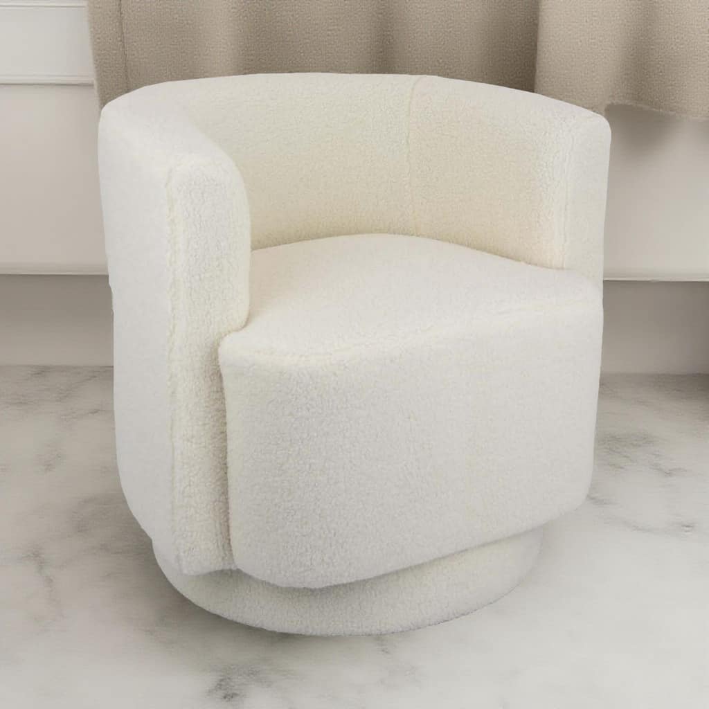 Selvi Swivel Accent Chair, Extra Soft Cushioning, Round, White Fabric