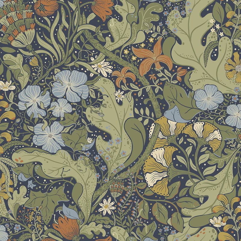 Lisburn, Elise Cream Nouveau Gardens 33 ft L X 20.9 in W, Wallpaper. - Indigo Green