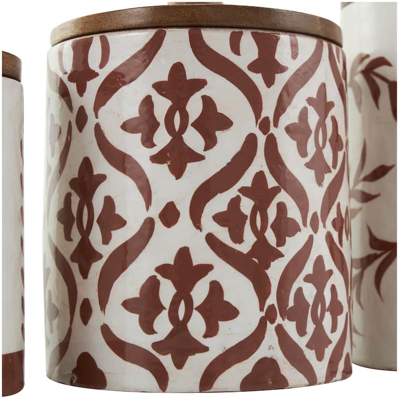 Ceramic Floral Canisters with Wood Lids - Set of 3 Red - Roche River Decor
