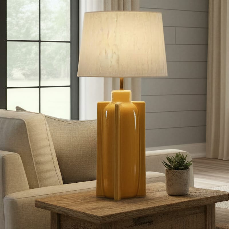 Ceramic Table Lamp with Crossed Base and Linen Shade