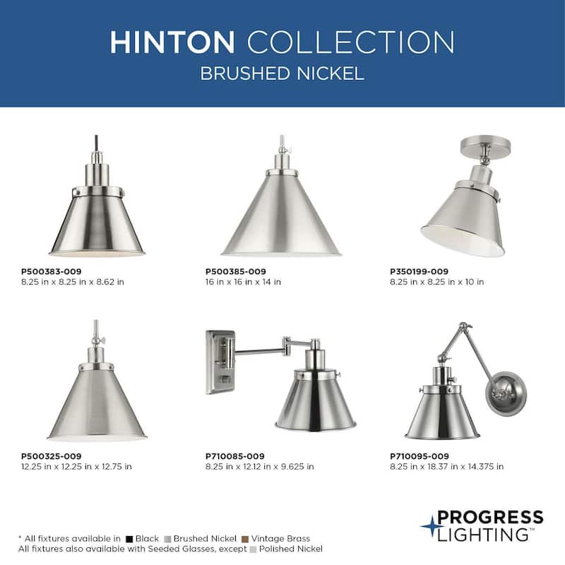 Hinton Collection One-Light Brushed Nickel Modern Farmhouse Pendant - 16 in x 16 in x 14 in