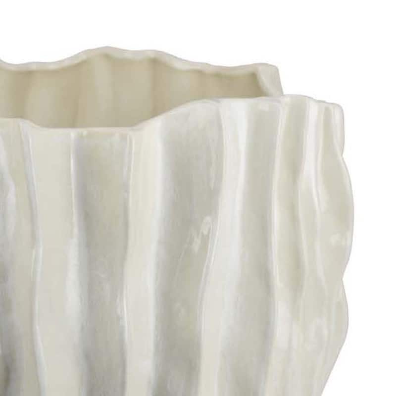 Esam Decorative Planter, Textured Ceramic Body, 19 Inch White