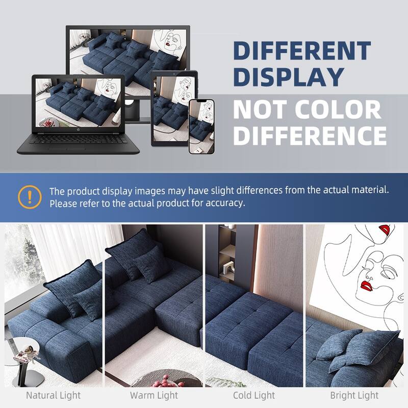 Modern Oversized Modular Sectional Sofa, Sparkling Chenille, 6 PCS DIY, No Assembly, Blue
