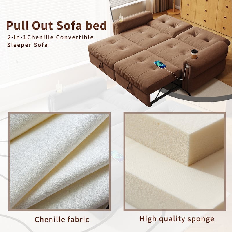 GDFStudio - Chenille Convertible 2-Seater 74" Sofa Bed