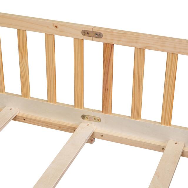 Twin/Full/Queen size Floor Platform Bed with Fence and Door for Kids, Toddlers