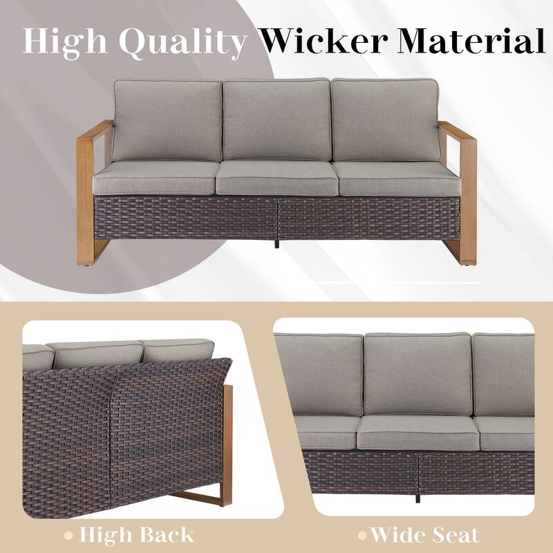 Patio Sofa with Rocking Chair Ottomans and Coffee Table - Brown