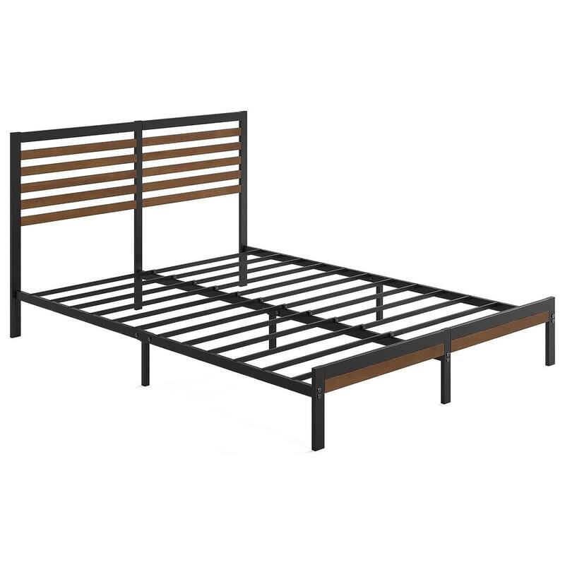 Modern Wicker Wood Platform Bed Frame with Steel Support