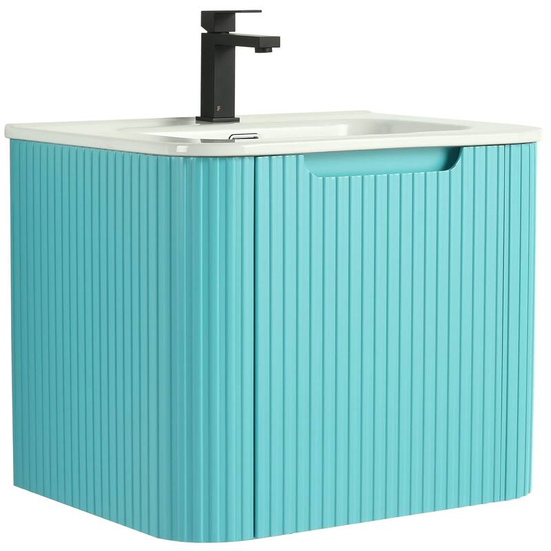Caskvalley Modern Bathroom Vanity with Straight Fluted Design - Sink Included - 24" - Tiffany Blue