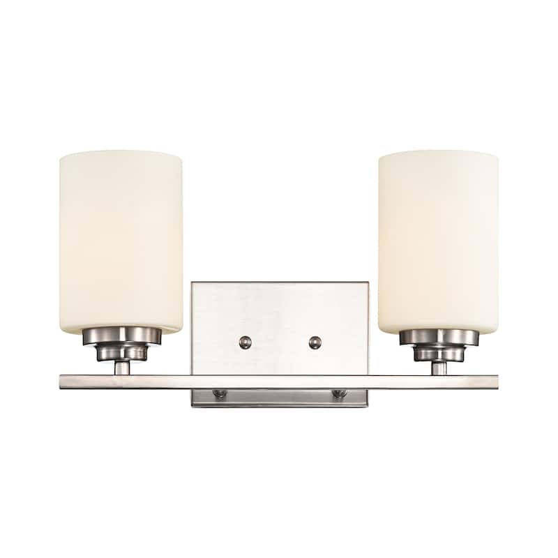 Brushed Nickel 2-Light Vanity Lights with White Etched Glass Shades
