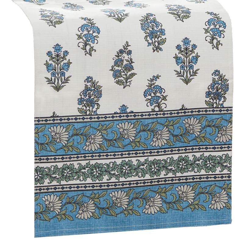 Tropez Block Print Stain & Water Resistant Indoor/Outdoor Table Runner - 13x70