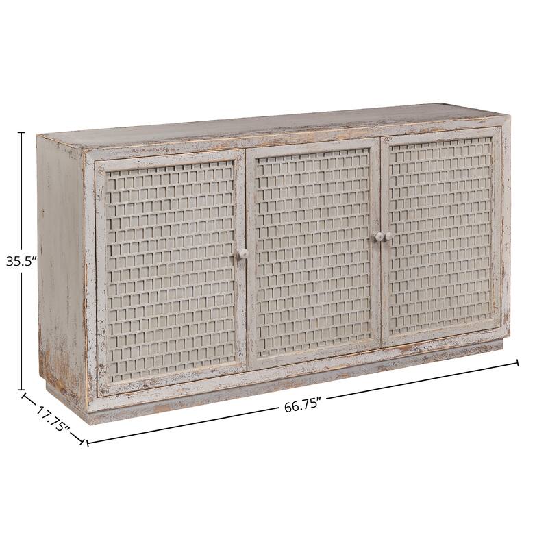 Norse Grey Reclaimed Solid Pine Grid Pattern Sideboard by Furniture Classics