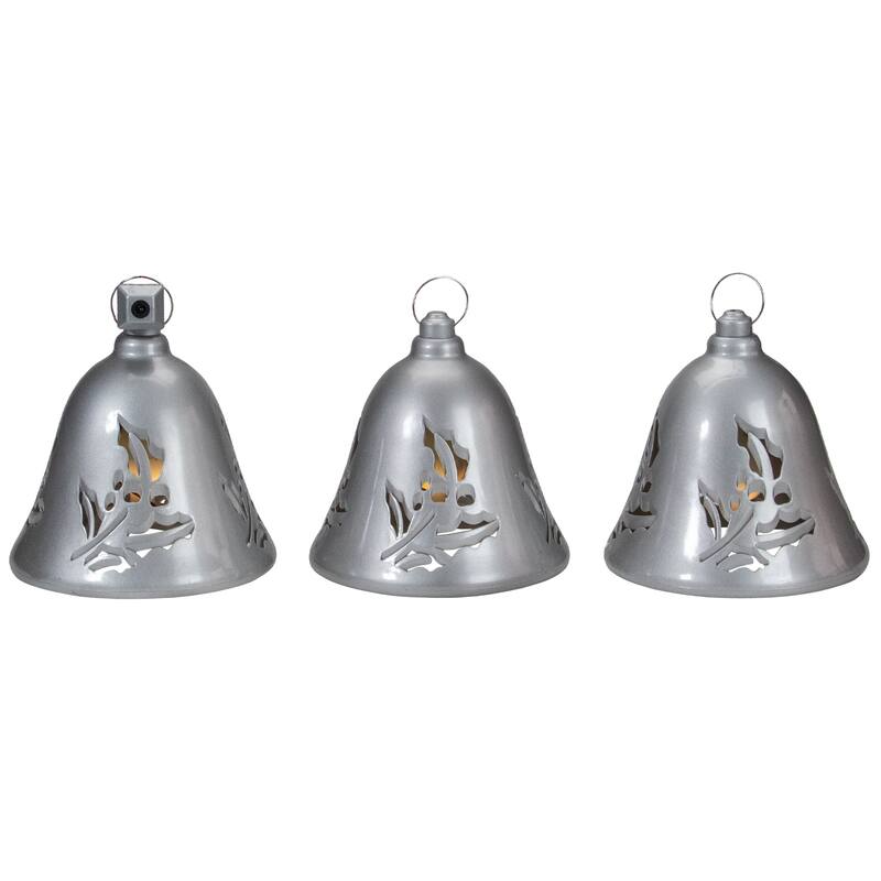 Set of 3 Musical Lighted Silver Bells Christmas Decorations 6.5-Inches