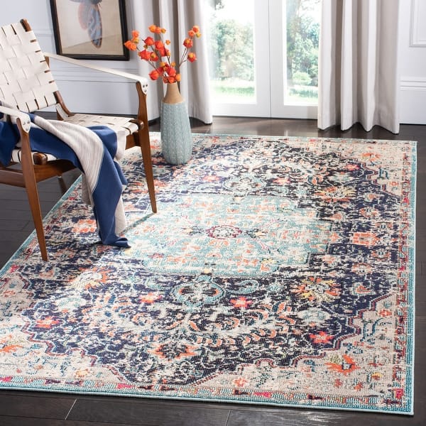 slide 2 of 2, SAFAVIEH Madison Sabire Boho Medallion Distressed Rug - Black/Teal - 5' 3" x 7' 6"