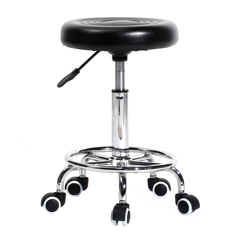 Round Stool with Lines Rotation Bar Stool Black/White - Black and silver