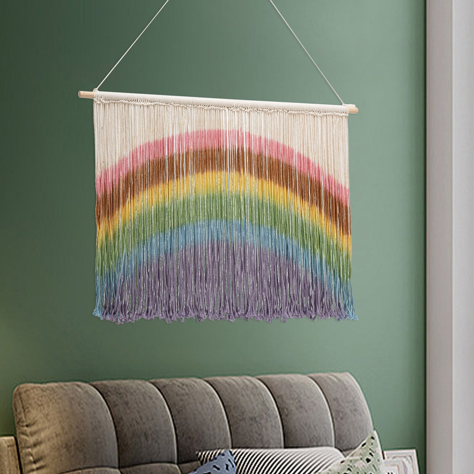 Bohemian Fringed Macrame Hand Woven Wall Tapestry - 42x27in