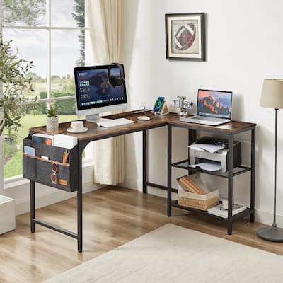L Shaped Computer Desk with Reversible Side Storage Shelves, Small Corner Desk for Small Space Home Office,Writing Study Table