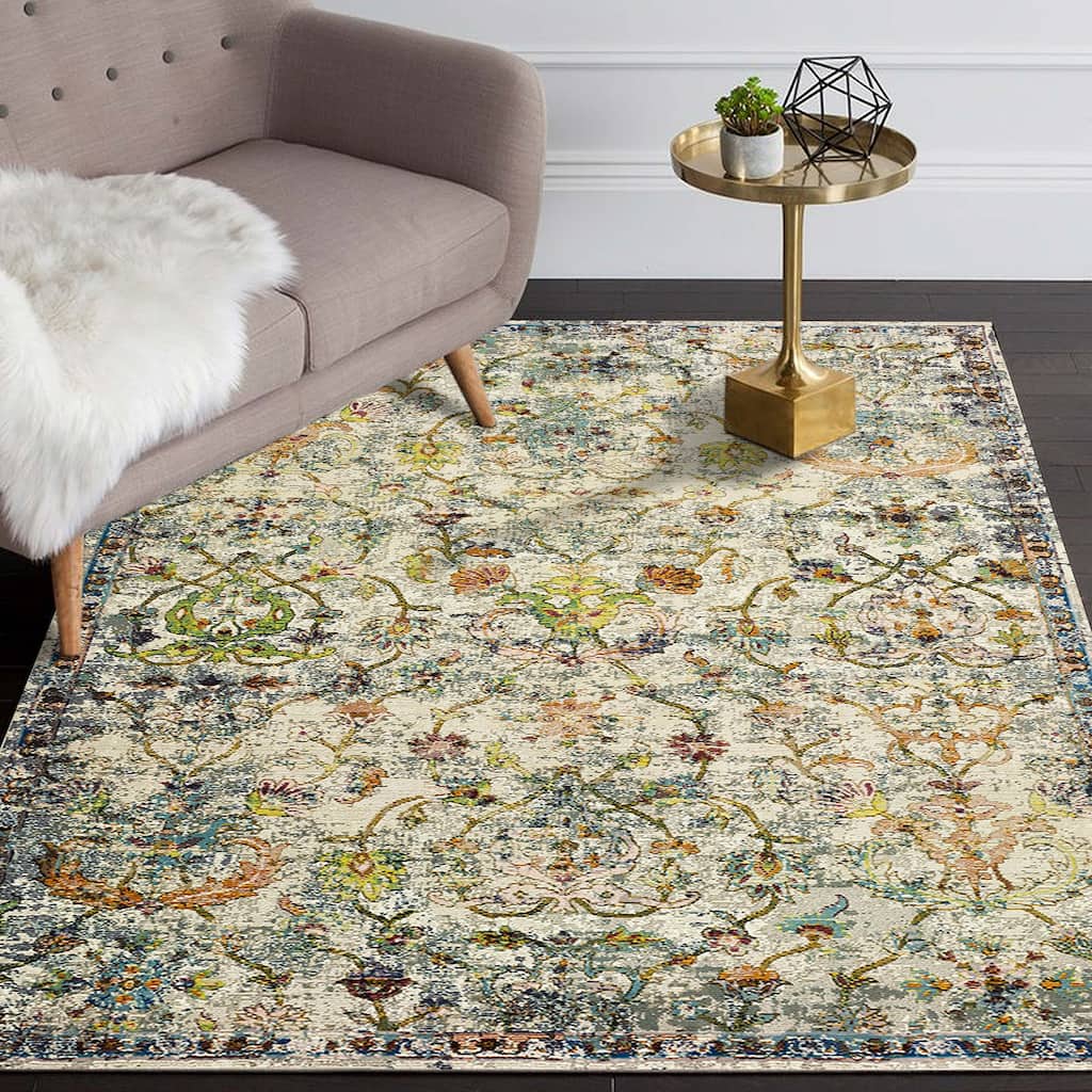 Gaia Traditional Floral Damask Performance Indoor Area Rug by Sevita