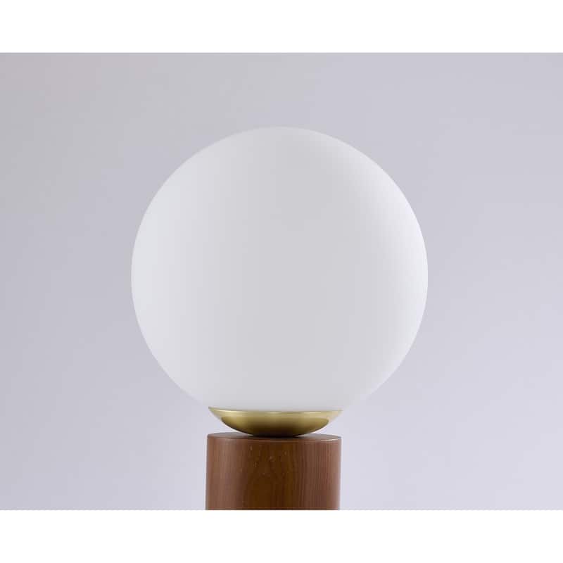 1-Light Dark Oak And Stain Brass Table Lamp With A Glass Shade