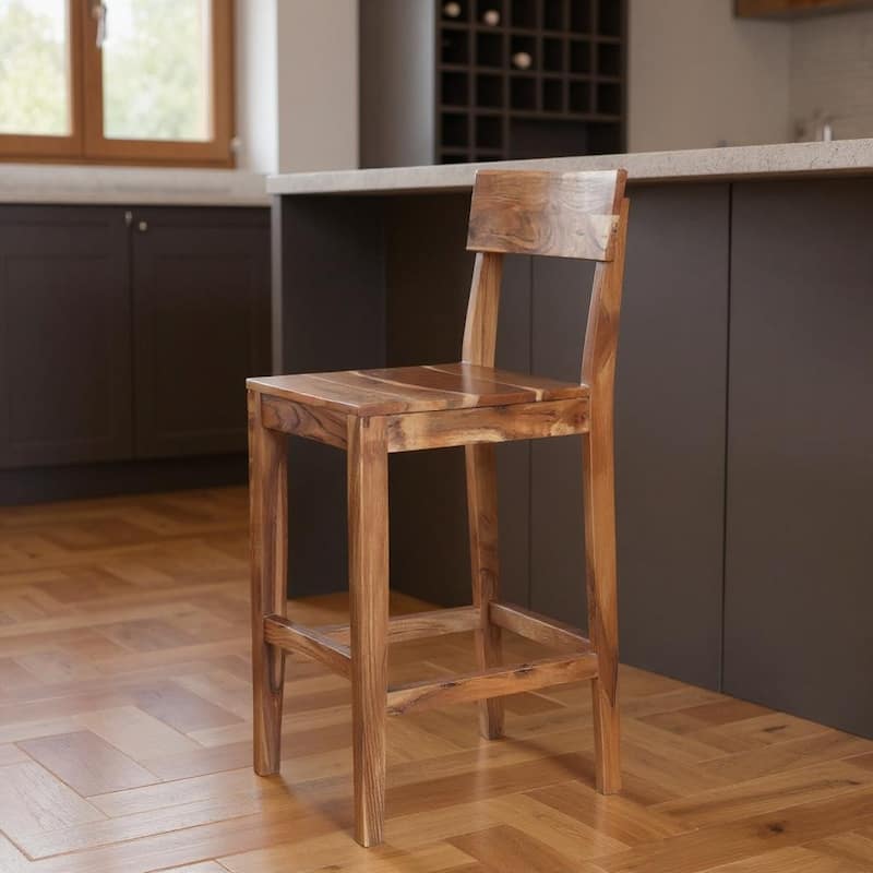 HomeRoots 30" Brown Solid Wood Bar Height Bar Chair