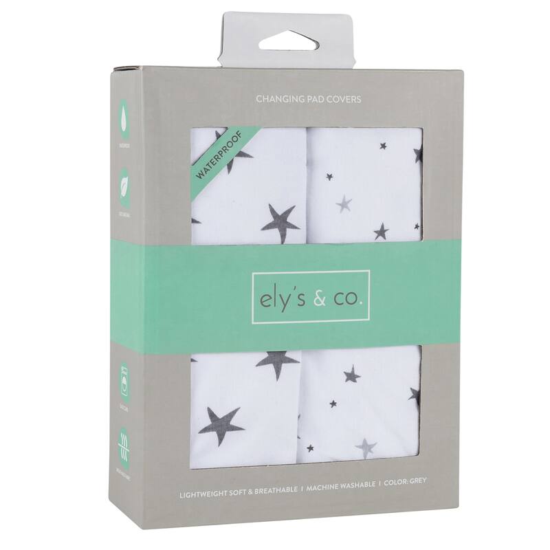 Ely's & Co. Baby Waterproof Changing Pad Cover Sheet Set - 2 Pack - 34" x 17" - Grey Stars