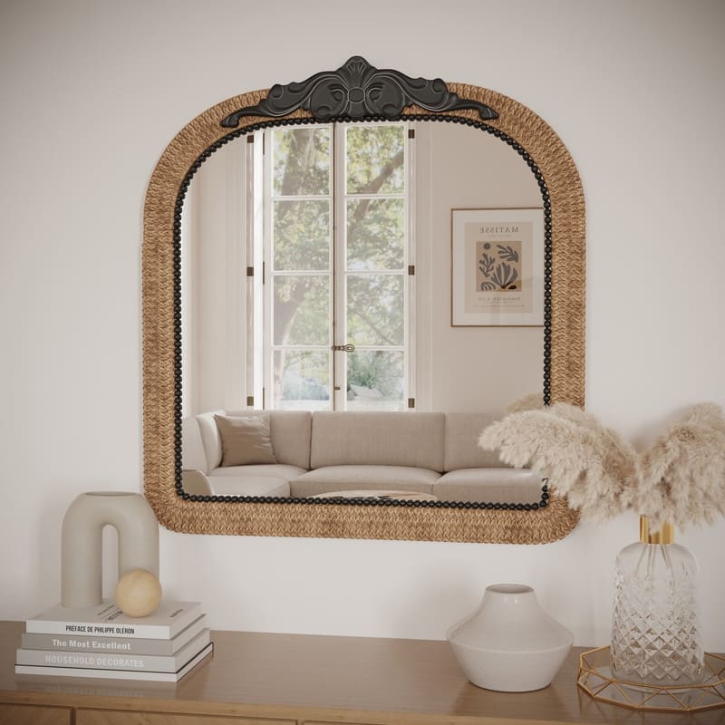 Solara Wide Arch Rattan Frame Wood Wall Mirror - 37.5"H x 3.5"W x 1.75"D