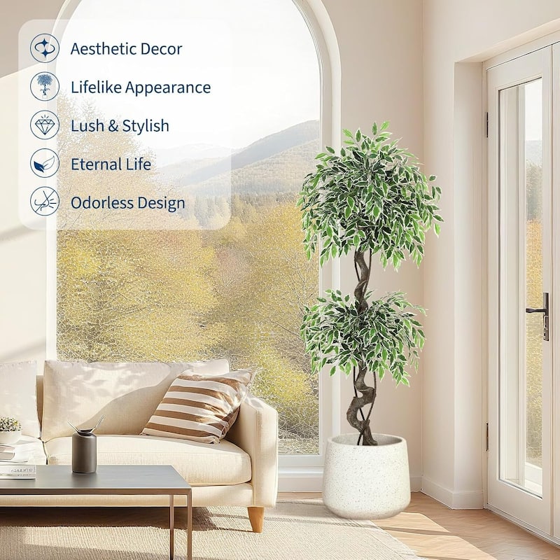 Realistic Artificial Ficus Tree, Faux Floor Plant for Home Decor