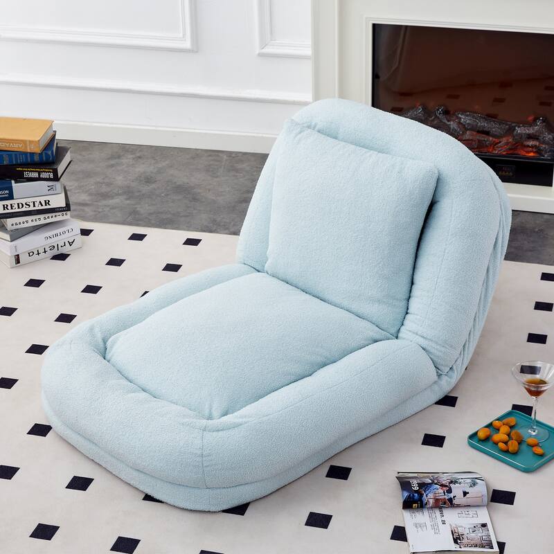 Folding Sofa Chair with 5 Adjustable Positions Plush Floor Lounge Chair - Blue