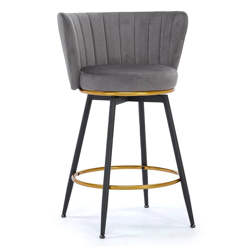 Counter Height Bar Stools Set of 2 Swivel Upholstered Back Metal Legs 26in Velvet Gold Footrest
