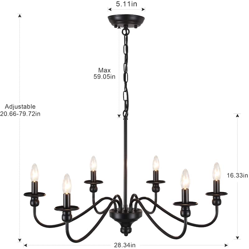 Modern Chandelier, Farmhouse 6-Light Metal Candle Chandelier for Dining Room Living Room Bedroom Kitchen - W28.34"x H16.33"