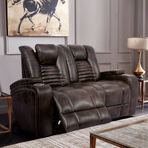 Furniture of America Grether Traditional Brown Dual Power Loveseat