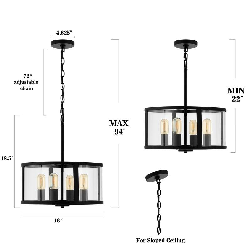 SAFAVIEH Lighting Myriel 4-Light Led Adjustable Pendant - 16" W x 16" L x 22-94" H - Clear/ Oil Rubbed Bronze - 16Wx16Dx94H