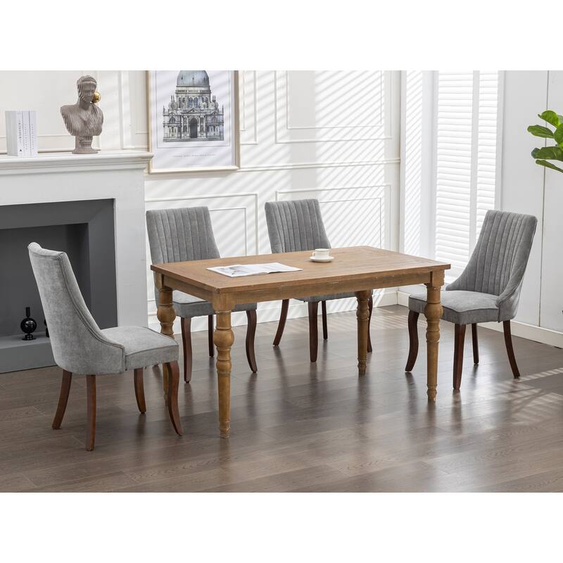 GDF Studio- Rayon Linen Upholstered Dining Chair with Wood Curved Legs, Set of 2