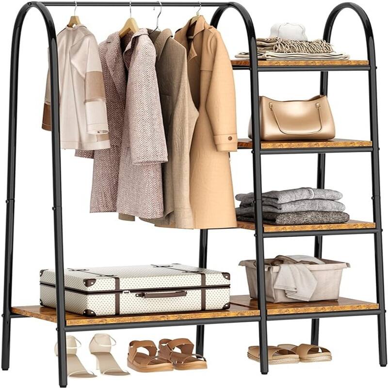 Metal Garment Rack with 4-Tier Wood Storage Shelves - 15.75"D x 39.4"W x 59"H