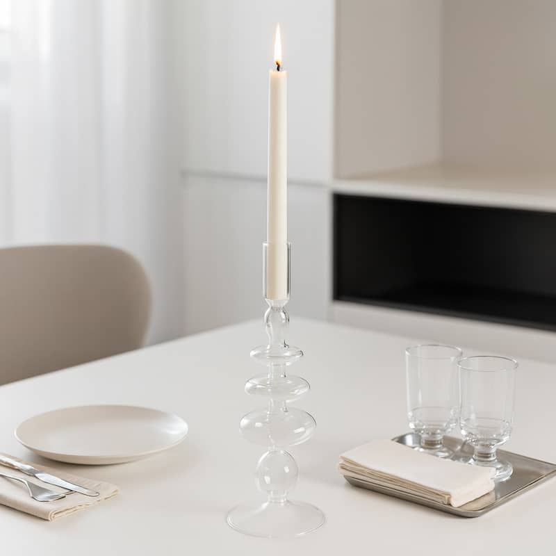 Sculptural Glass Candle Holder with Rounded Accent Base - Modern Tabletop Candle Holder for Any Room