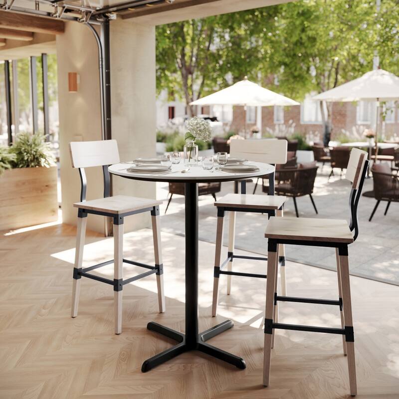 Commercial HPL Tabletop with Bar Height Crisscross Base - 36"W x 36"D x 42"H