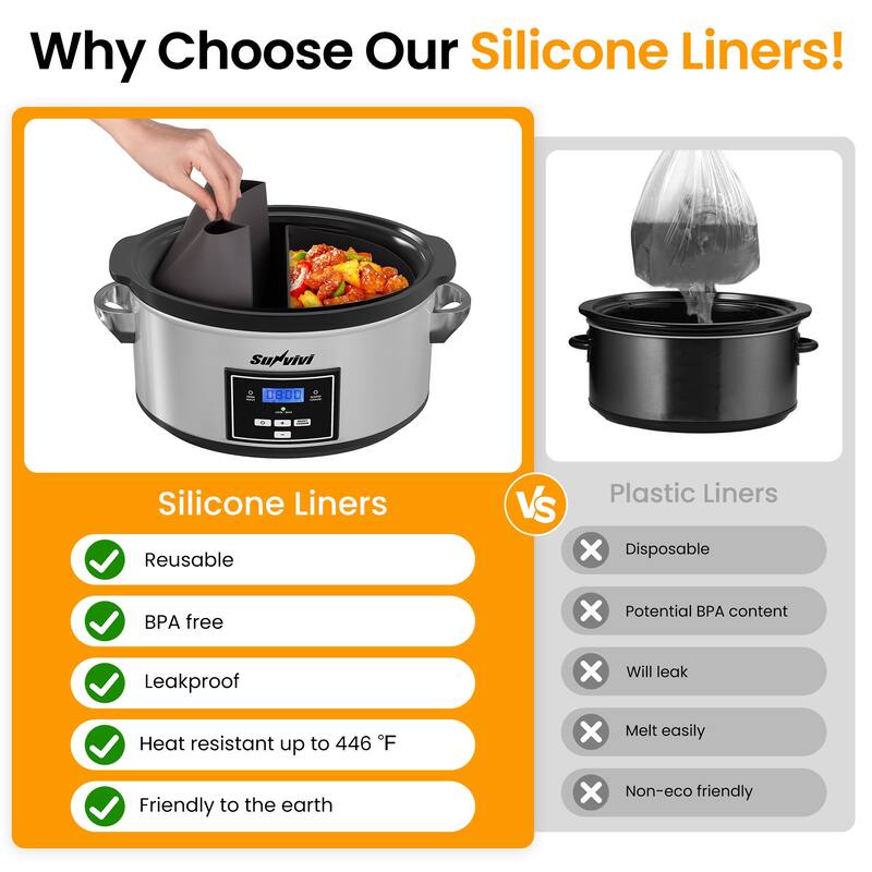 6 Quart Programmable Slow Cooker with 2 in 1 Silicone Liners