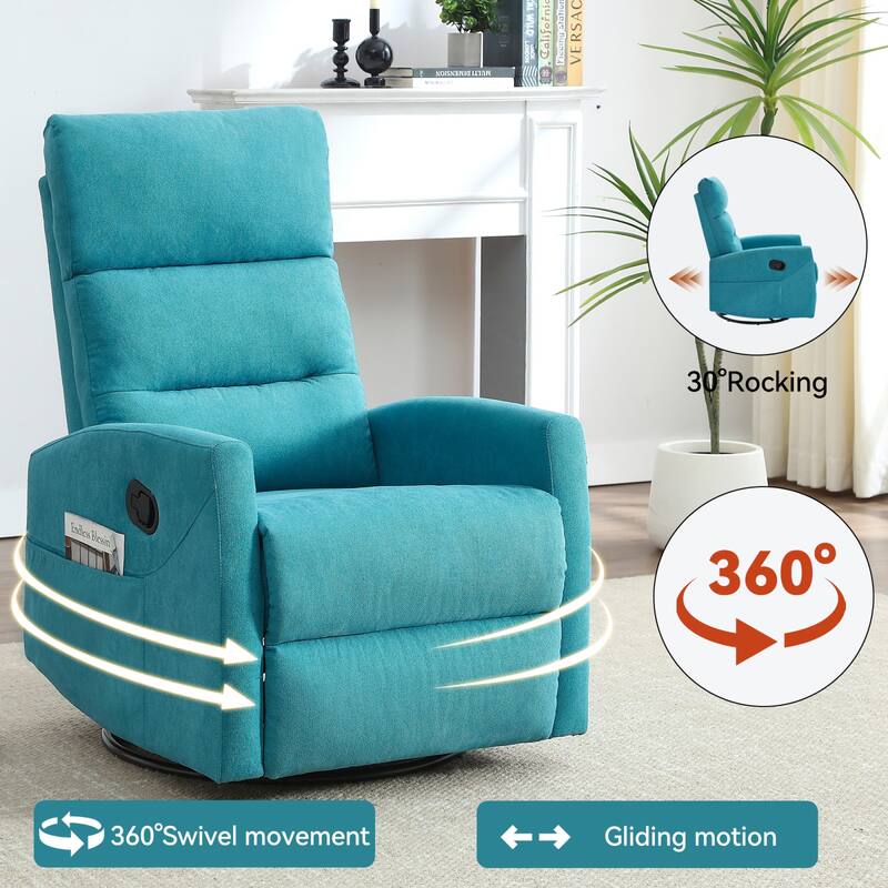 Roomfitters Swivel Rocker Recliner Chair Manual 360 Degree Glider Lounge Sofa Padded Fabric Armchair for Living Room