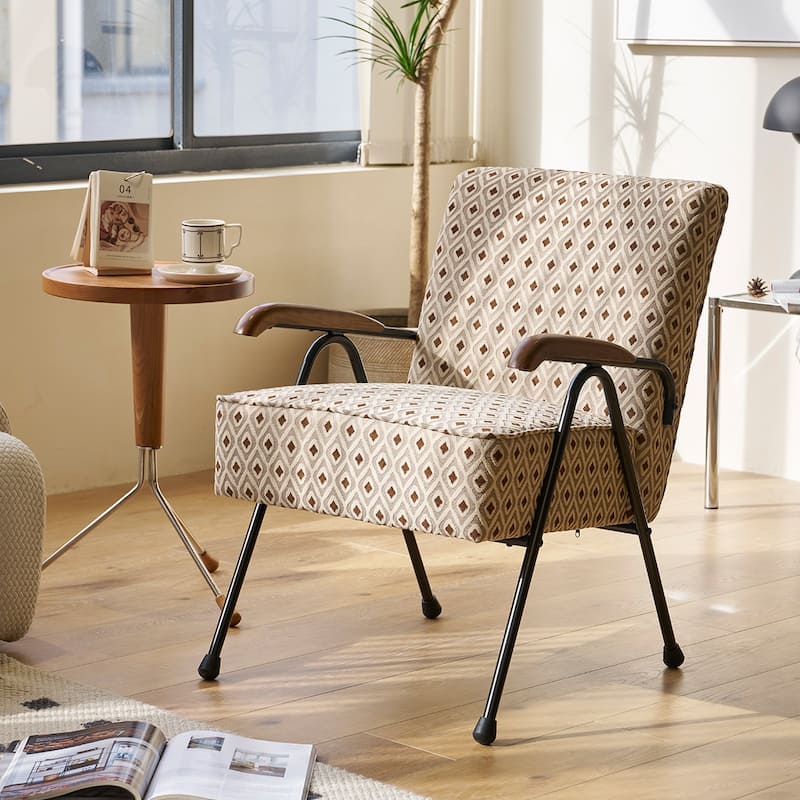 Cream+Brown Modern 20" High Back Upholstered Accent Chair with Metal Legs and Soft Padded - Cream+Brown