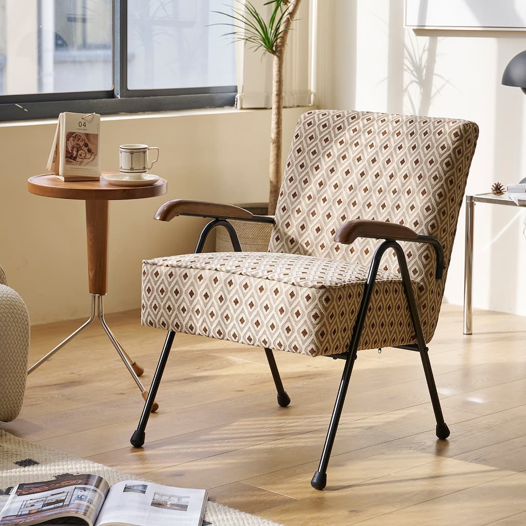 Pattern Colorful Fabric Armchair, Modern Accent Chair High Back, Living Room Chairs with Metal Legs and Soft Padded