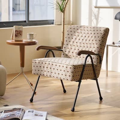 Pattern Fabric Armchair High Back Accent Chair, Living Room Chairs with Metal Legs Soft Padded, Modern Sofa Chairs Reading Chair